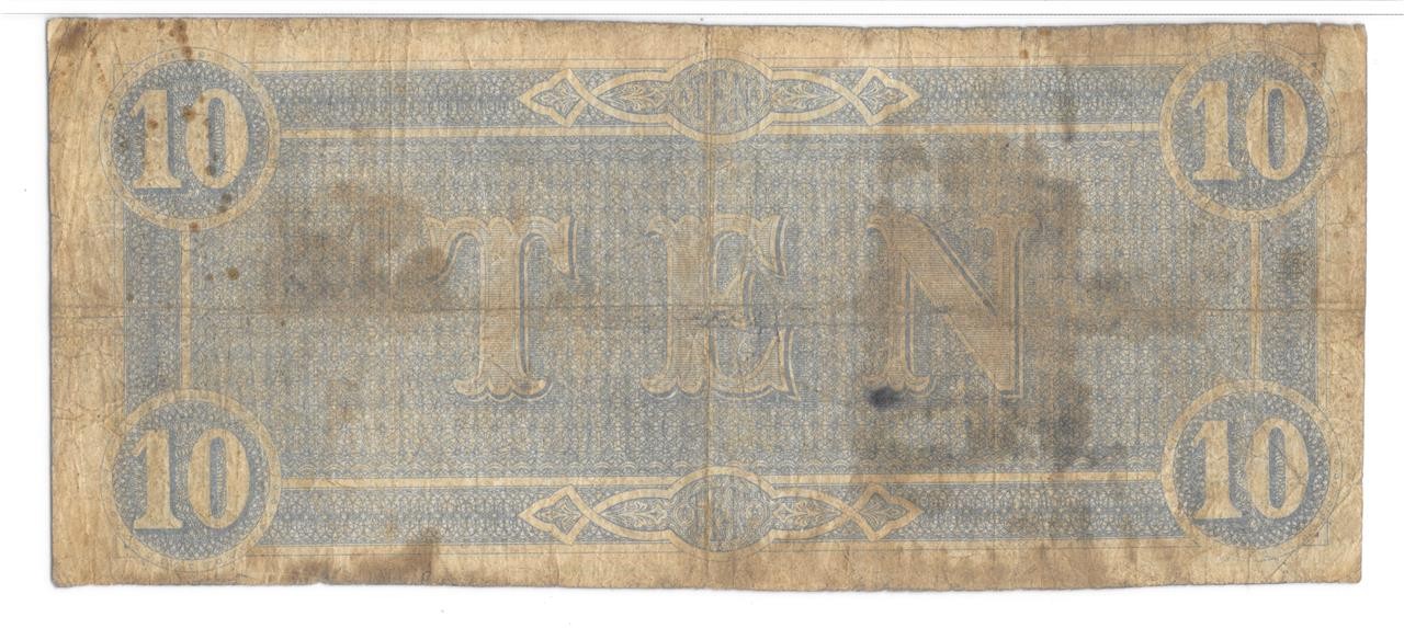 T-68 $10 Confederate 1864 PF-16 Rare Variety A-C Plate Letter Error PMG FINE 15