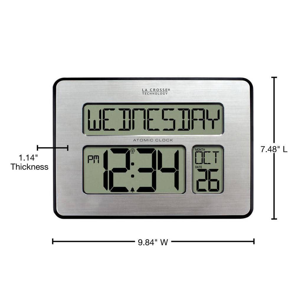 Digital Clock Atomic Extra Large Digit Easy to Read Display Full Calendar Silver