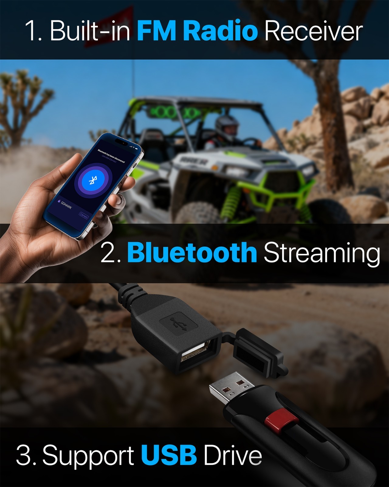 Waterproof Bluetooth UTV Sound bar Speakers RZR Polaris 500W Audio Radio System