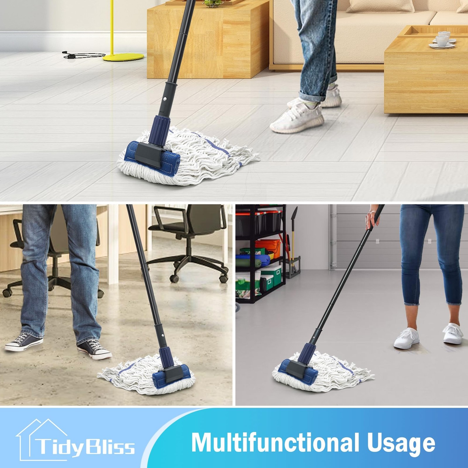 Commercial Mop Heavy Duty, 57.5 inches Long Handle Large Looped-End Industria...