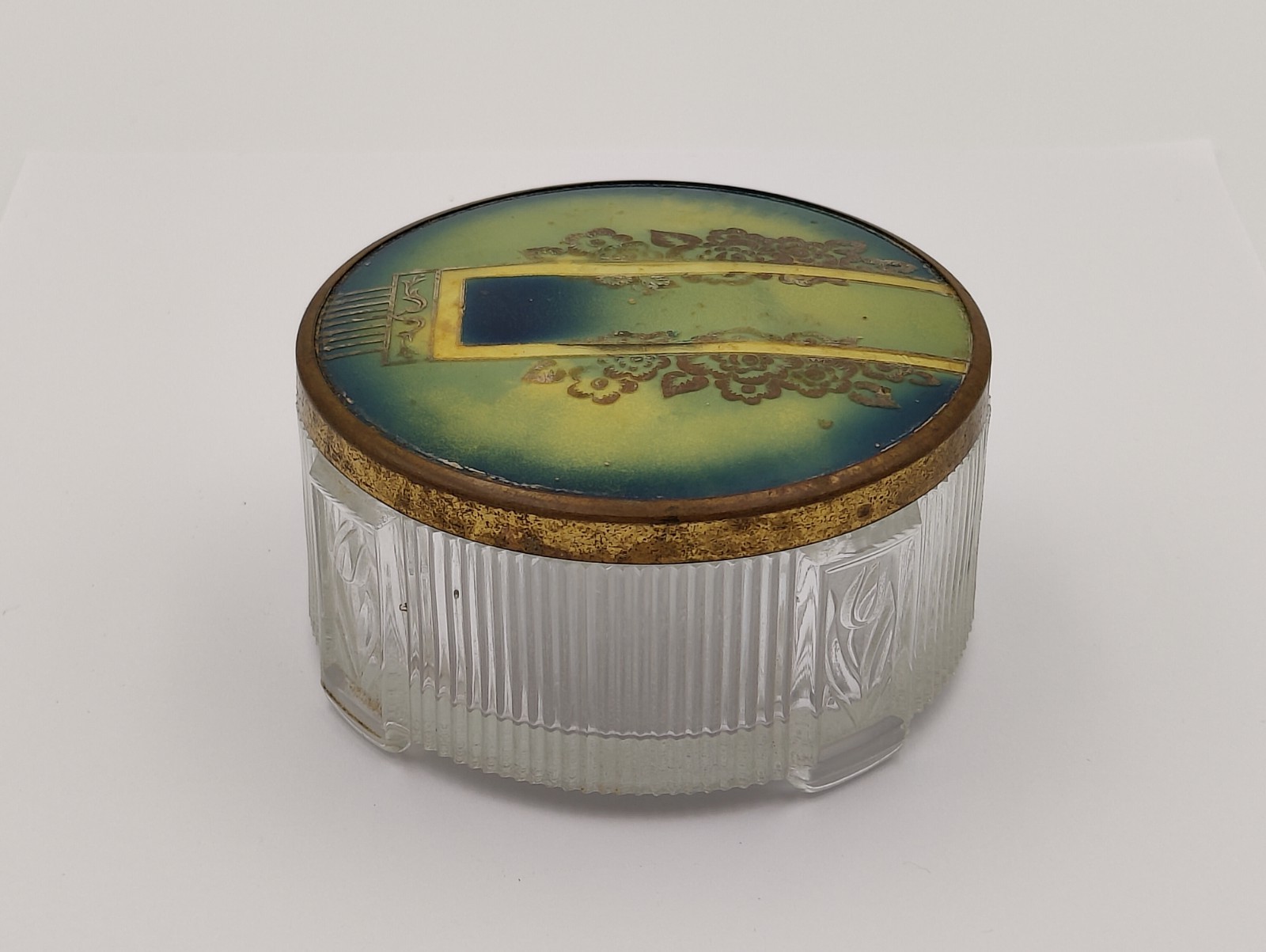 Antique Vanity Glass Powder Jar 3.5"D x 2"H