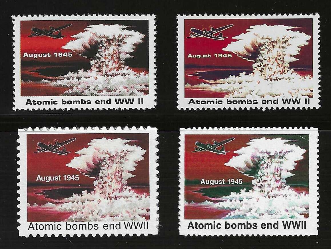 ATOMIC BOMBS END WWII - RESCINDED 1995 "STAMPS" - 4 DIFF TYPES (COMPLETE SET)