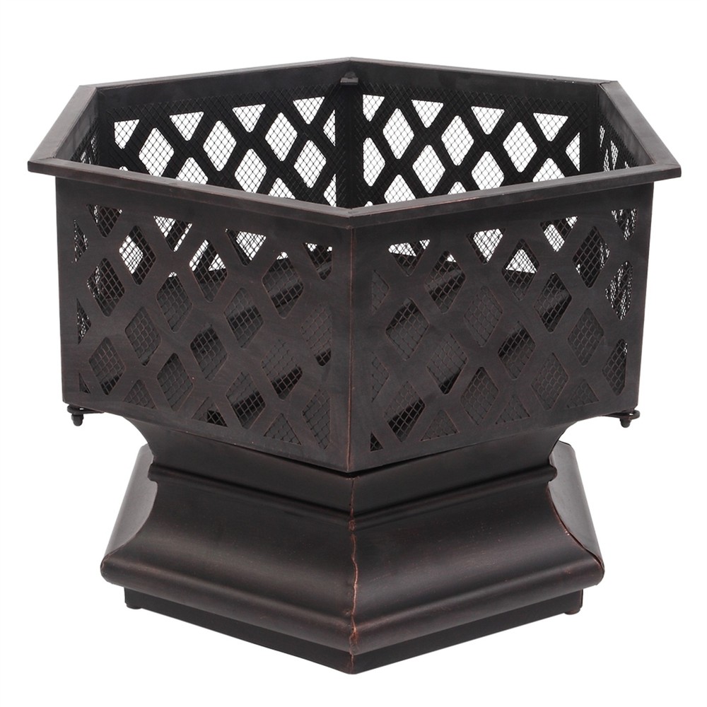 22" Hexagonal Shaped Iron Brazier Wood Burning Fire Pit Decoration