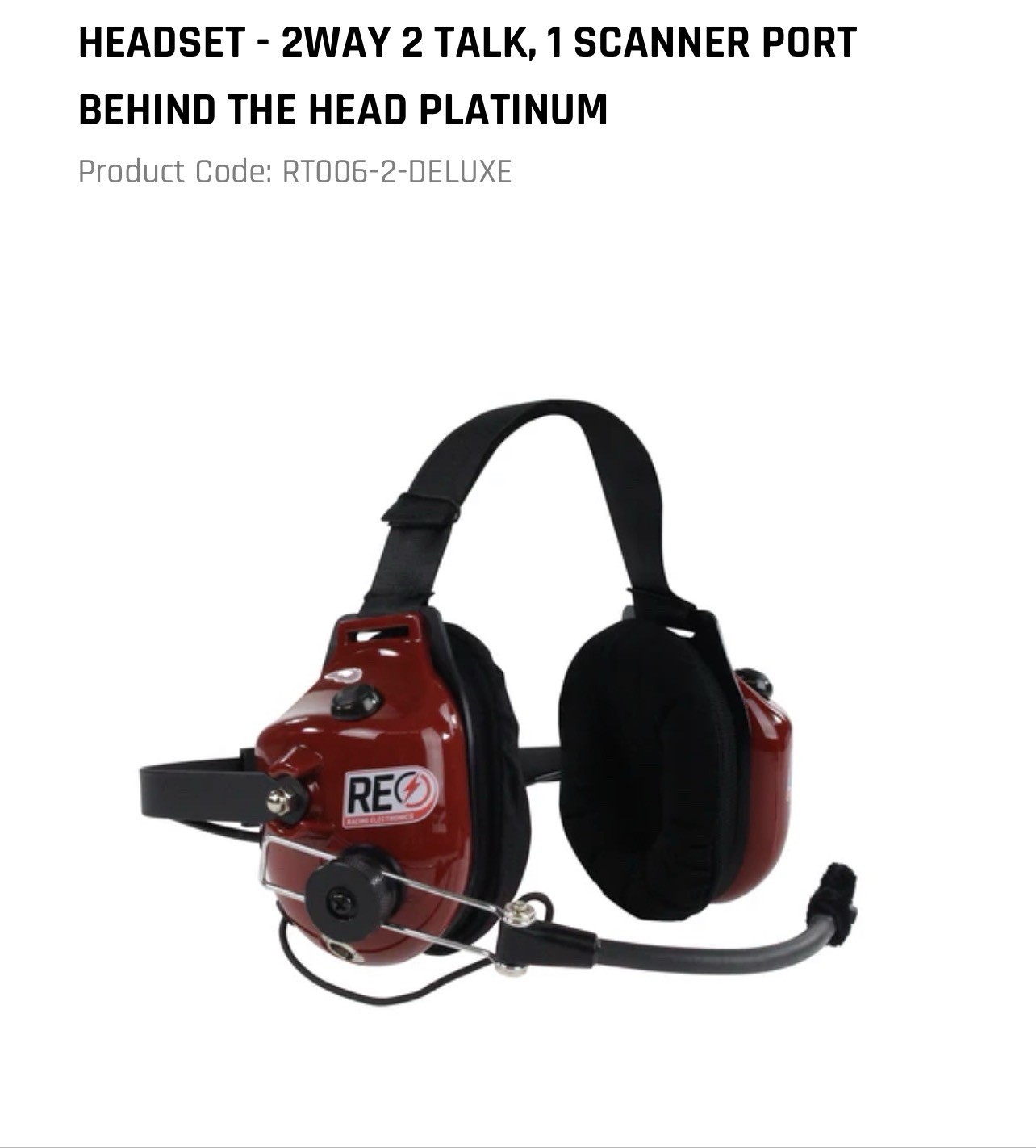 Racing Electronics Headset - 2 Talk, 1 Scanner Port Behind The Head Platinum