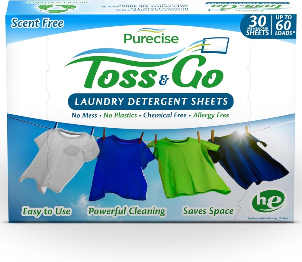 ecise - Toss & Go - Unscented Laundry Deternt Sheets - No M,