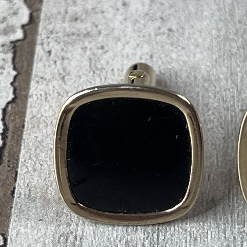 Gold Tone Black Square Stone Cufflinks