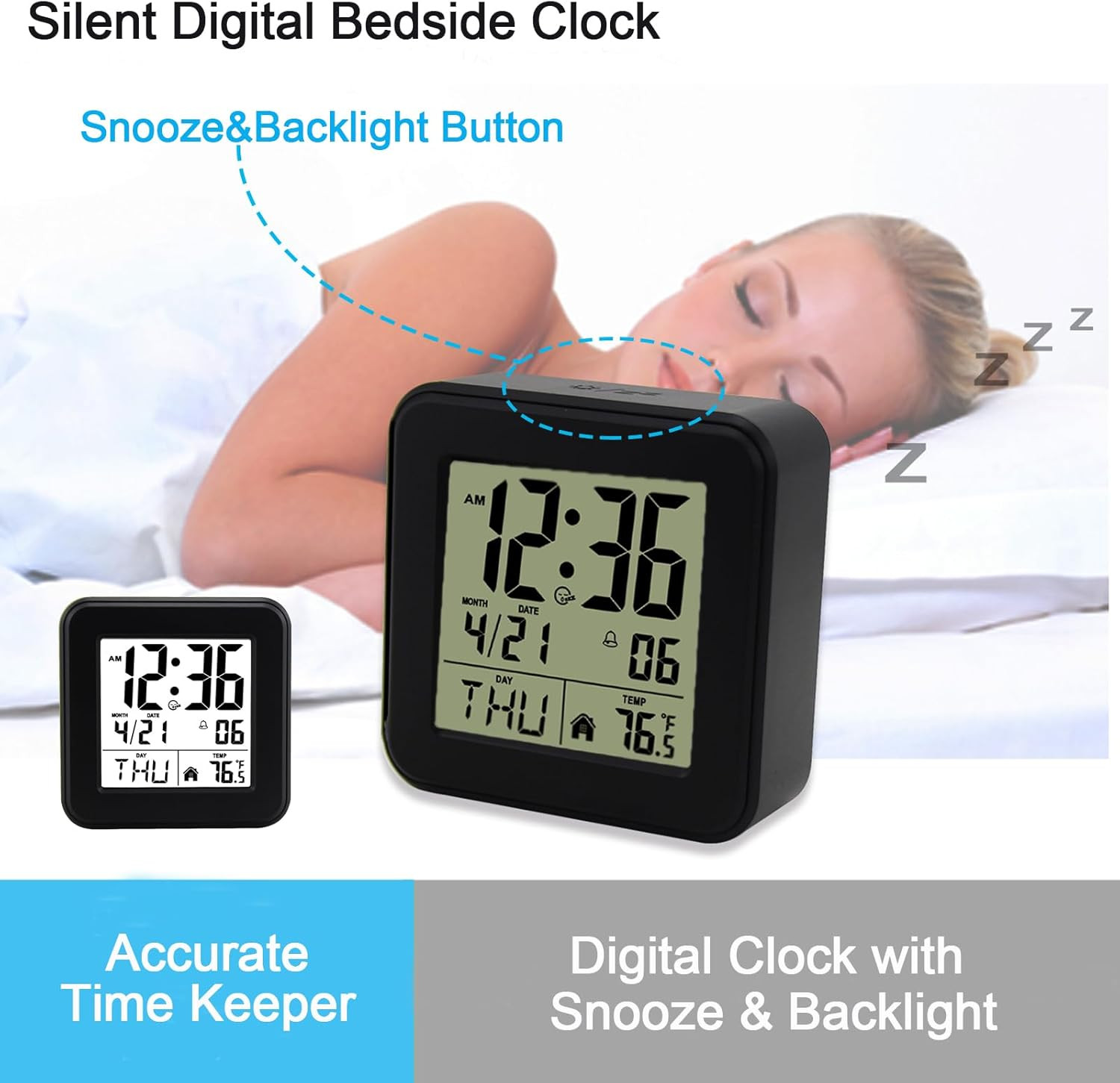 Small Digital Alarm Clock Battery Operated with Backlight for Bedroom Kids Room