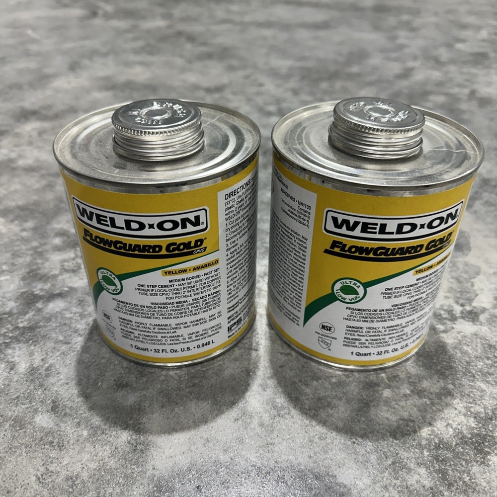 2 Pack WELD-ON CPVC YELLOW AMARILLO MEDIUM BODIED ONE STEP CEMENT 32oz