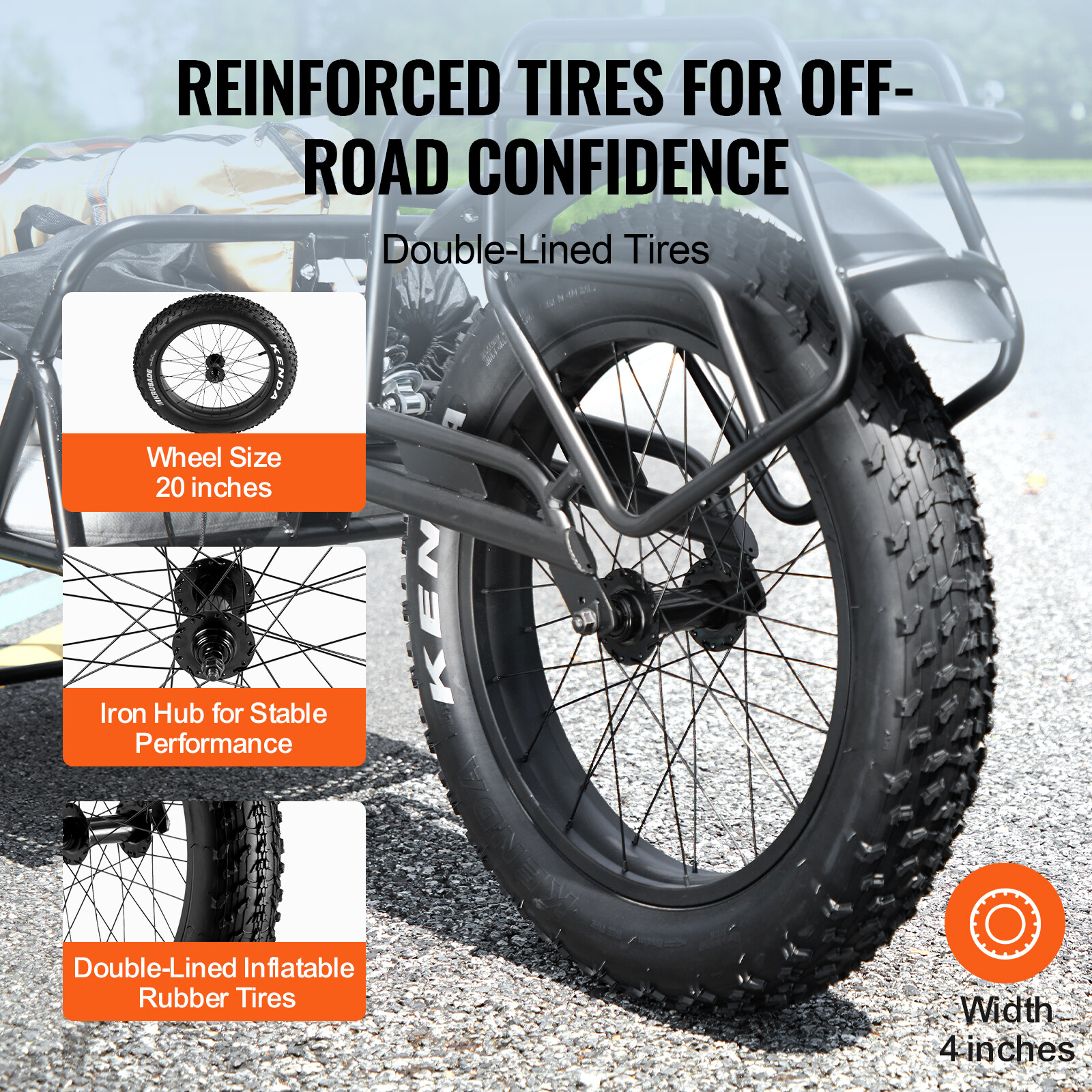 VEVOR Bike Cargo Trailer Bicycle Carrier Storage Cart 70 lbs Load Carbon Steel