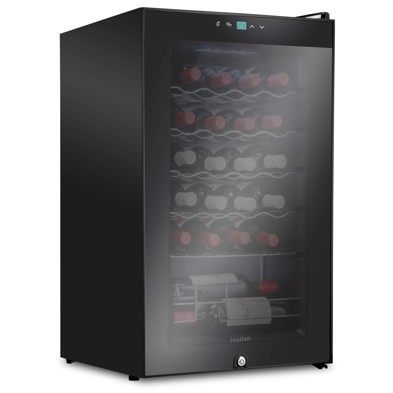 Ivation 24-Bottle Wine Cooler with Lock, Large Freestanding Wine Fridge, Black