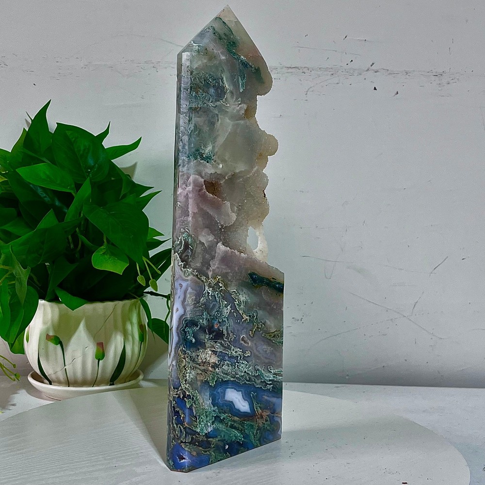 3.81LB  Water grass agate wide column obelisk sample column