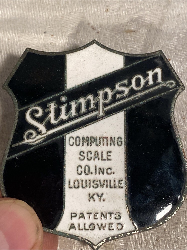 Stimpson Computing Scale Meat Scale Mercantile Porcelain Name Badge