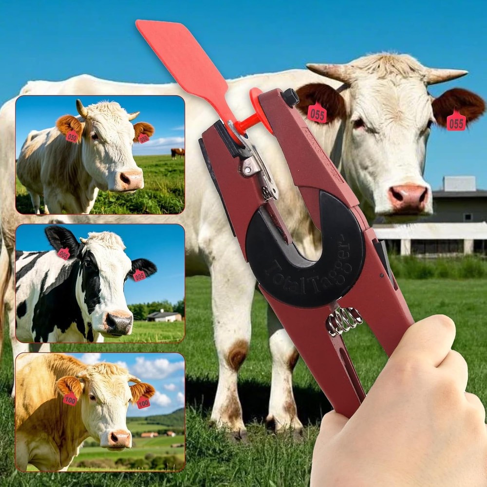Numbered Cattle Ear Tags 001 100 Red Applicator Kit