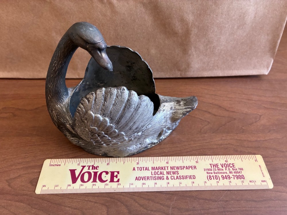 Silver Plated Swan Napkin Holder Trinket Dish Vintage Elegant