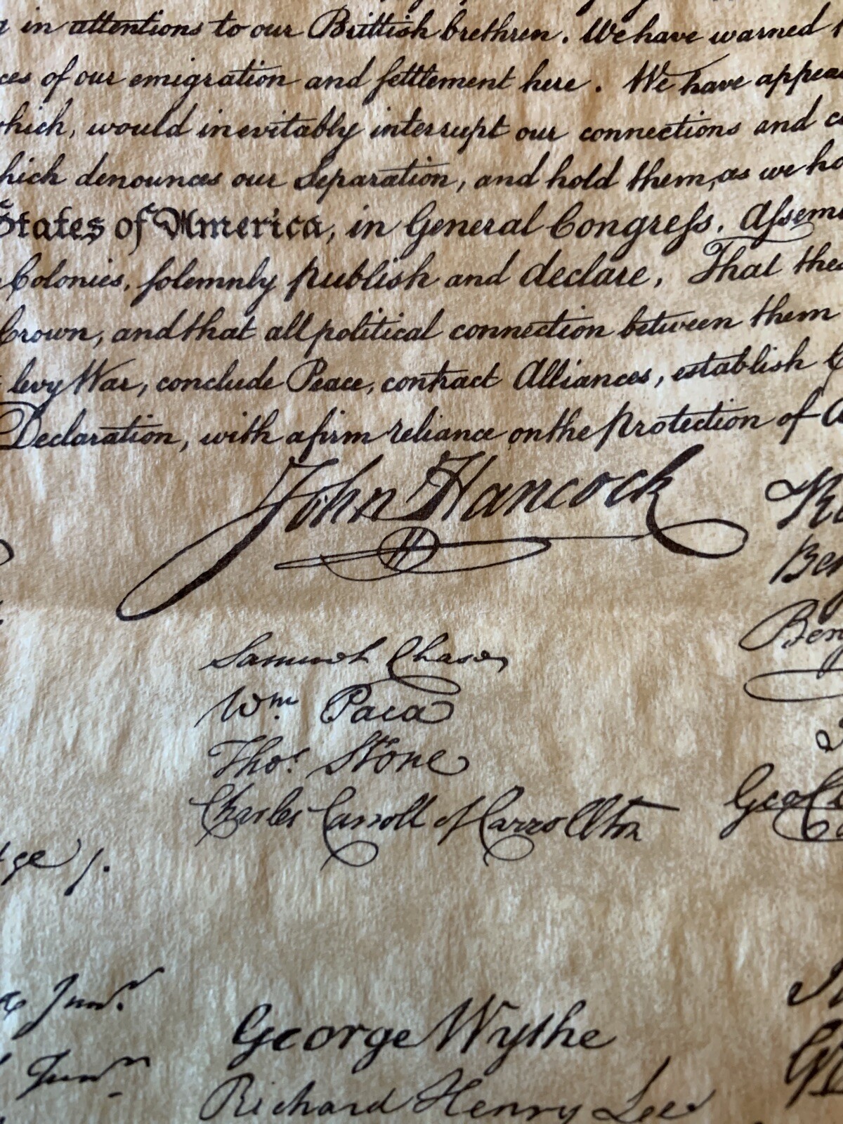 Declaration of Independence - parchment Replica