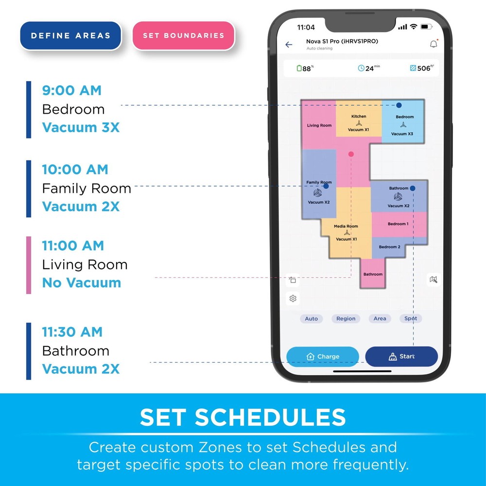 Self Empty Robot Vacuum Lidar Mapping 150 Min Runtime Strong Suction Black New