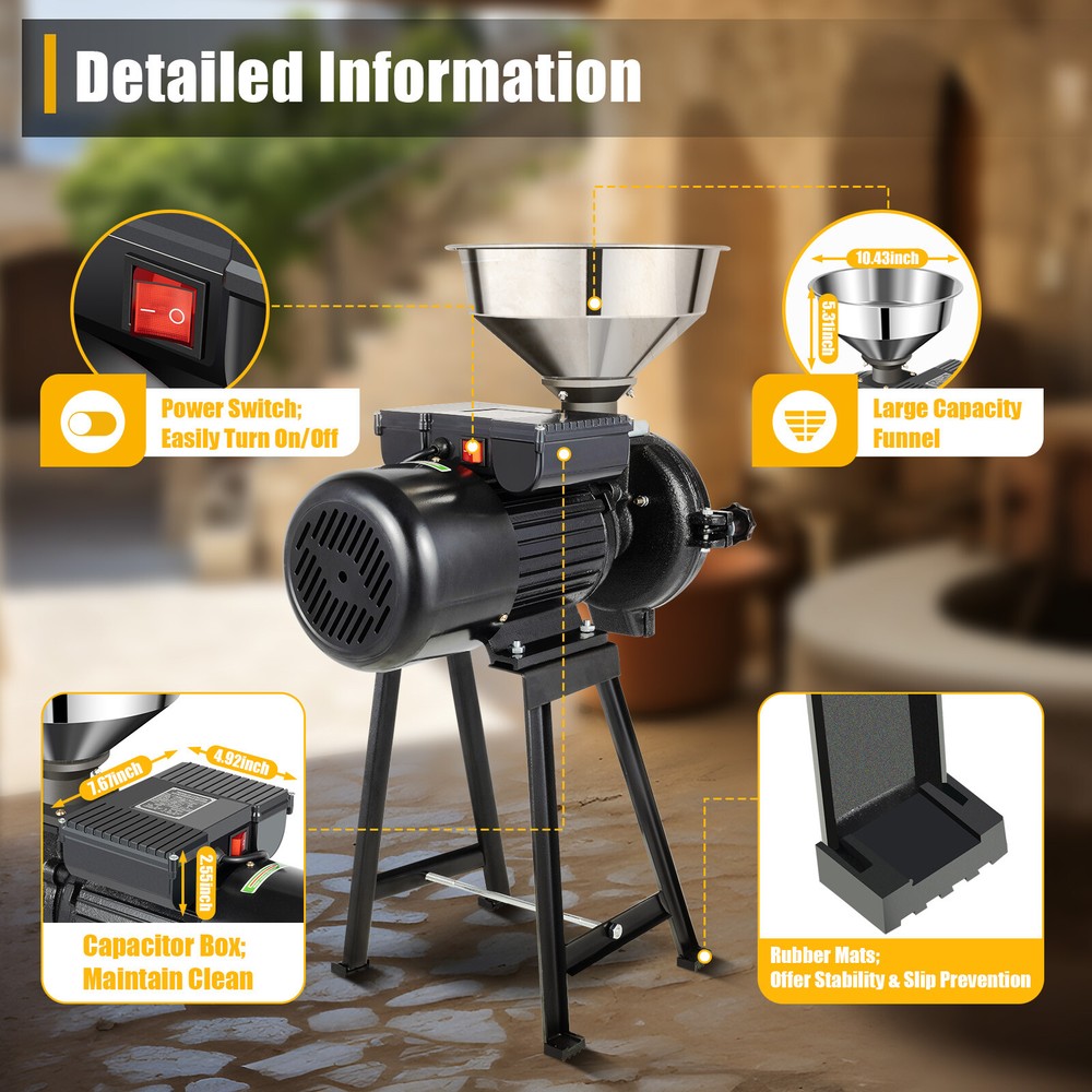 Electric Corn Grinder Machine Rice Wheat Corn Grain Feed Mill +Funnel 3000W