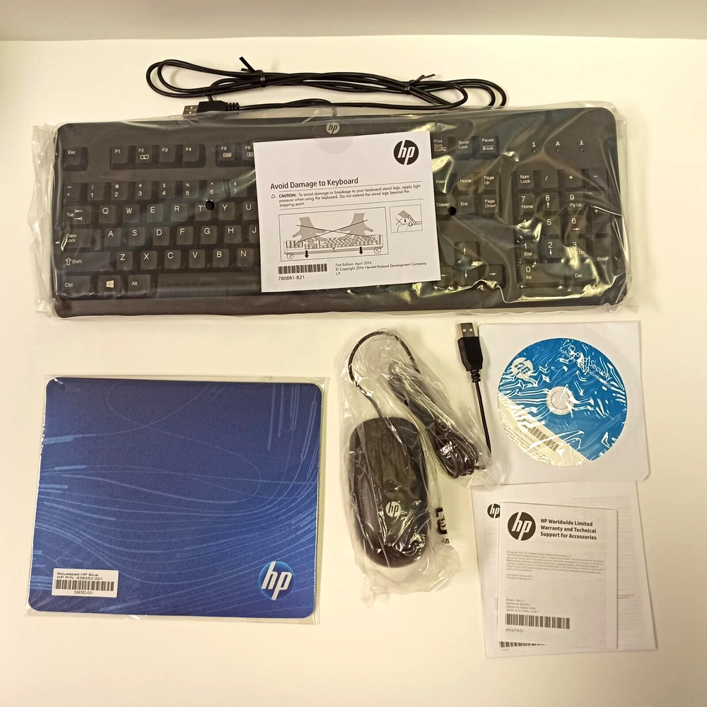 HP Keyboard USB Wired, Mouse, Mousepad Kit US - OPEN BOX