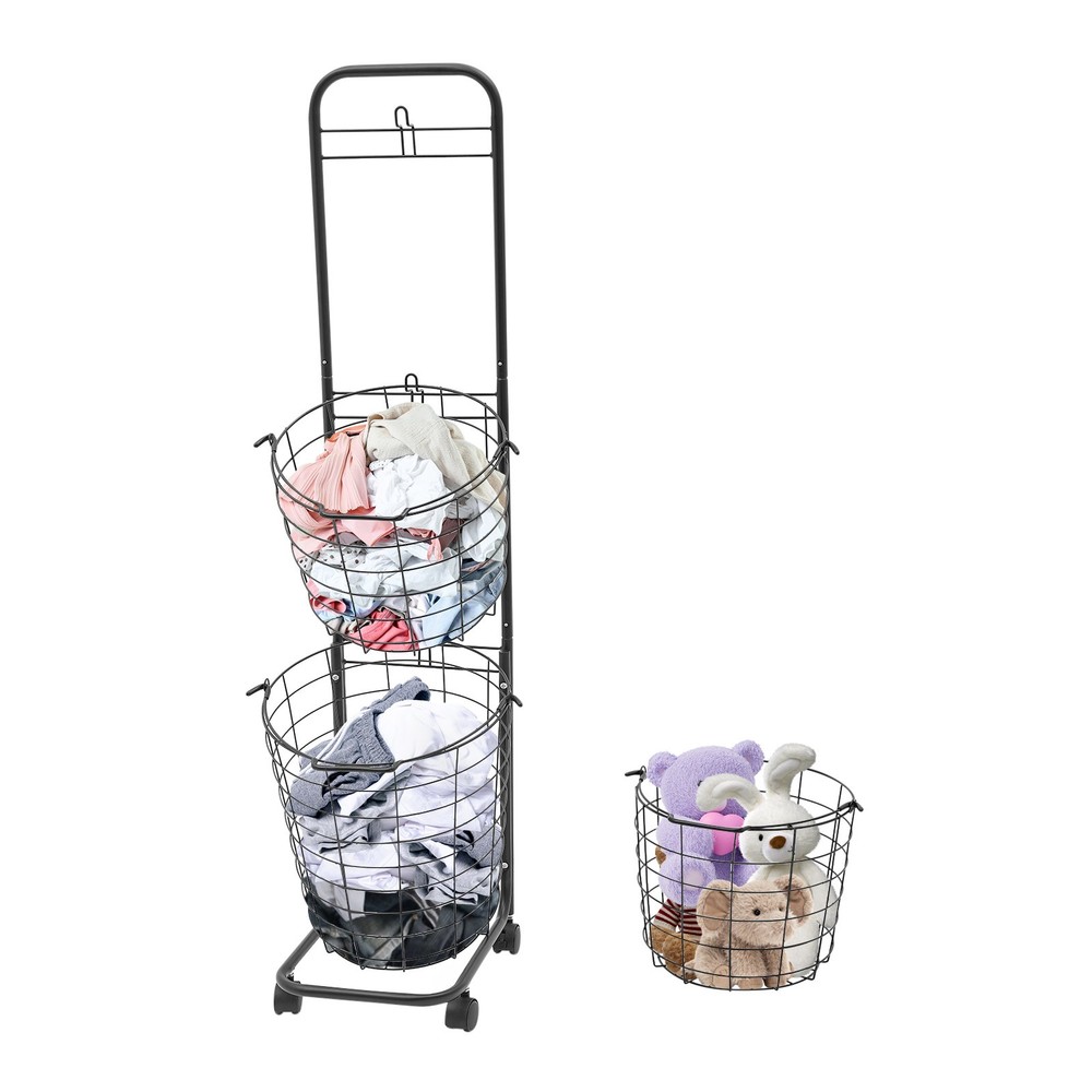 3 Tier Rolling Laundry Hamper with 3 Removable Wire Basket & 4 Universal Wheels