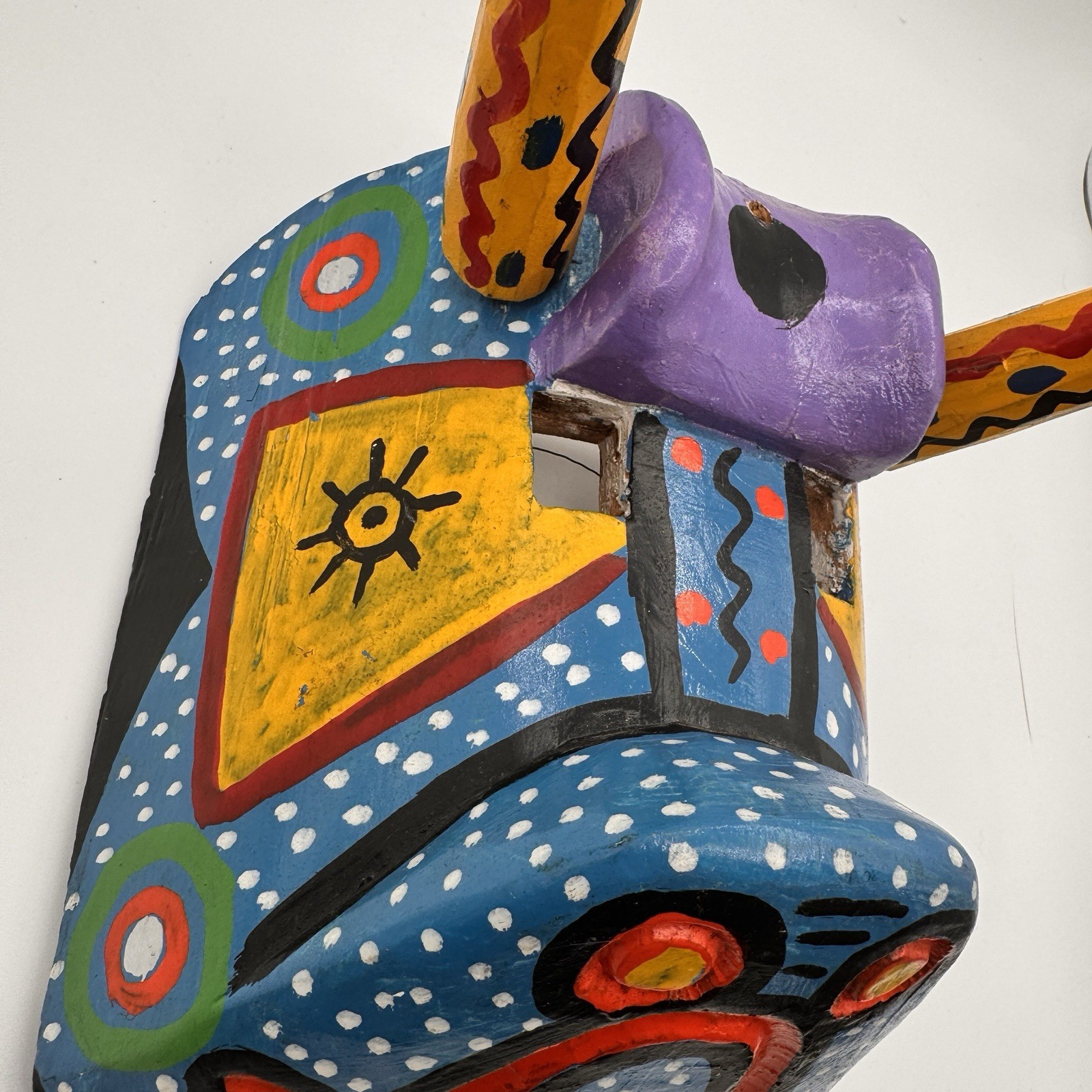 Vintage Guatemalan Festival Bull Mask Hand Carved Wood Folk Art Toro