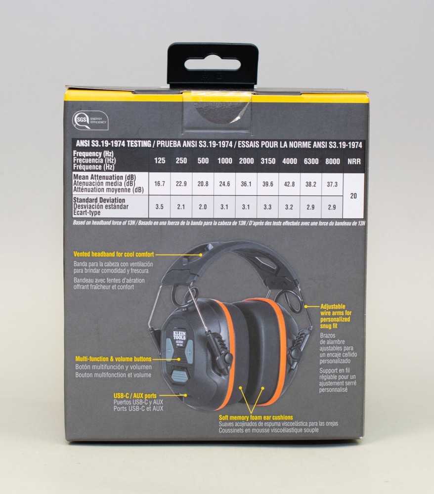 (MA4) Klein Tools AESEM1 Bluetooth Earmuffs, NRR 20dB, 70-Hour Runtime