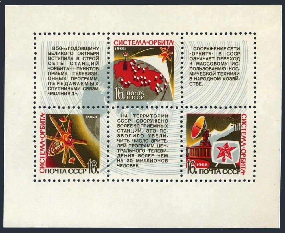 Russia 3543 ac sheet, MNH. Mi 3568-3570 Bl.53. Communications via Satellite,1968