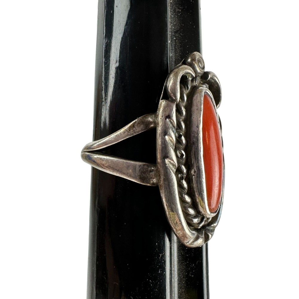 Coral & Silver Ring Size 6
