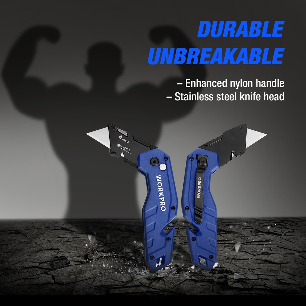 WORKPRO Folding Utility Knife Quick Change Box Cutter Lightweight Nylon Handle