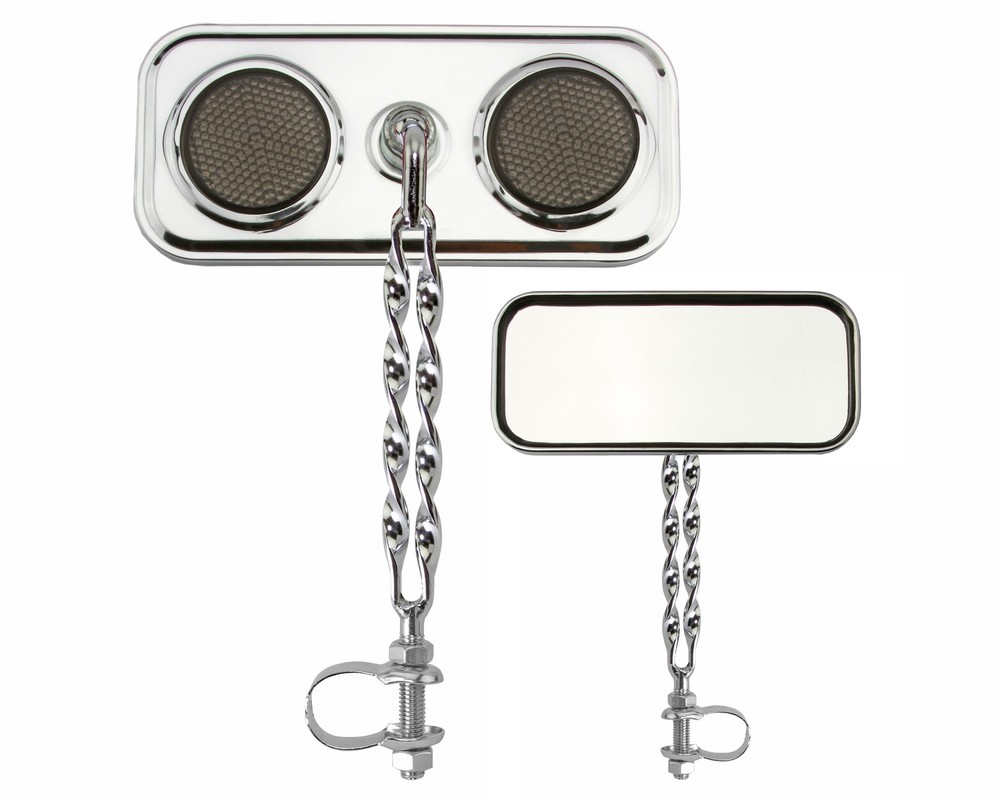 Two Bike Rectangle Double Flat Twisted Mirror Chrome Black Reflectors.