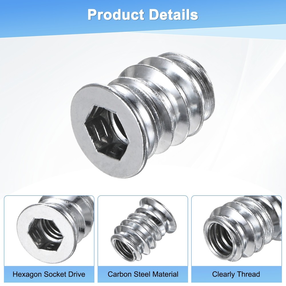 100-Pack Threaded Inserts, 1/4-20x10mm Nuts with A Wrench and Drill Bit [Silver]