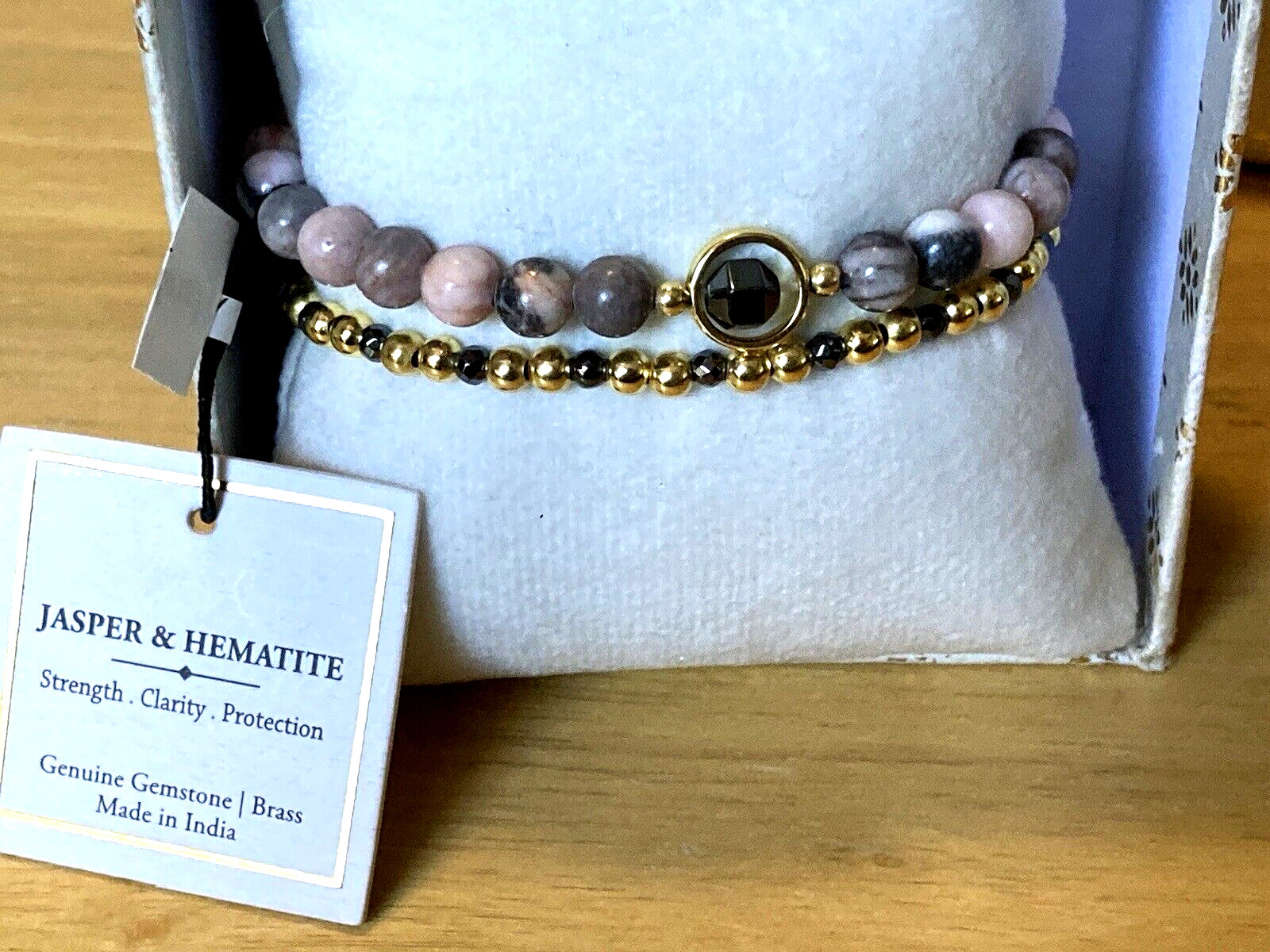 Shivam Bracelet Pink Jasper Hematite Gold Plated Beaded Set