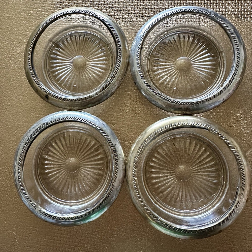 Vintage Glass, Silver Plated Coasters