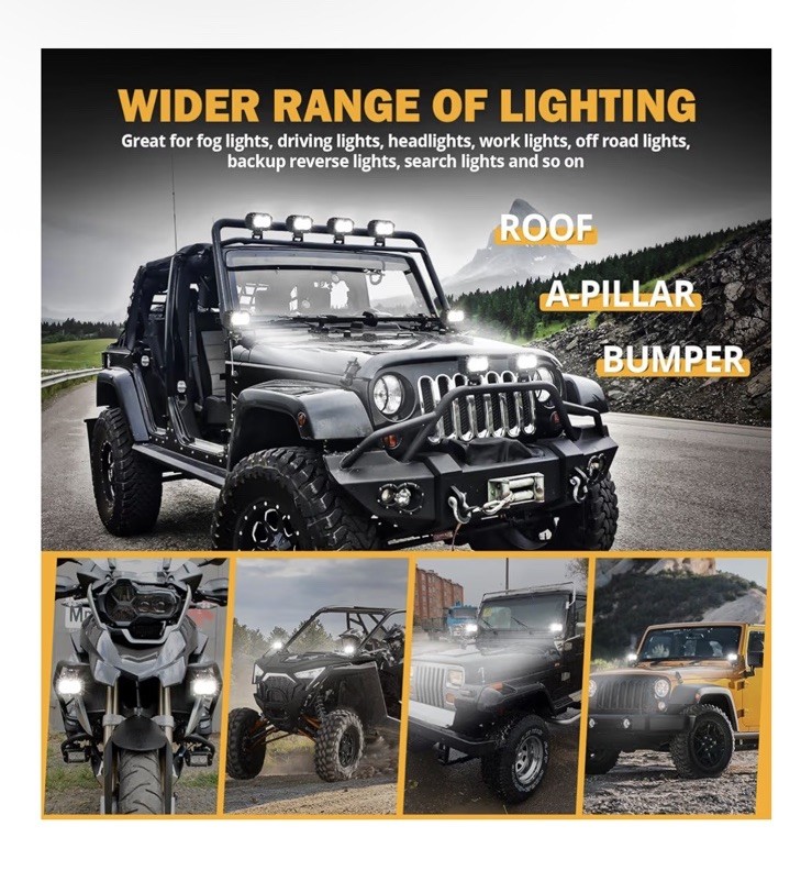 Auxbeam 4” LED Light Pods, 60W Square Offroad Driving Light Super Bright 120°