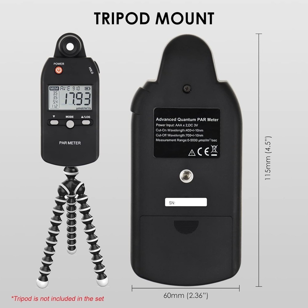 PPFD Tester with Tripod Compatible Design - Quantum PAR Meter for Optimal Growth
