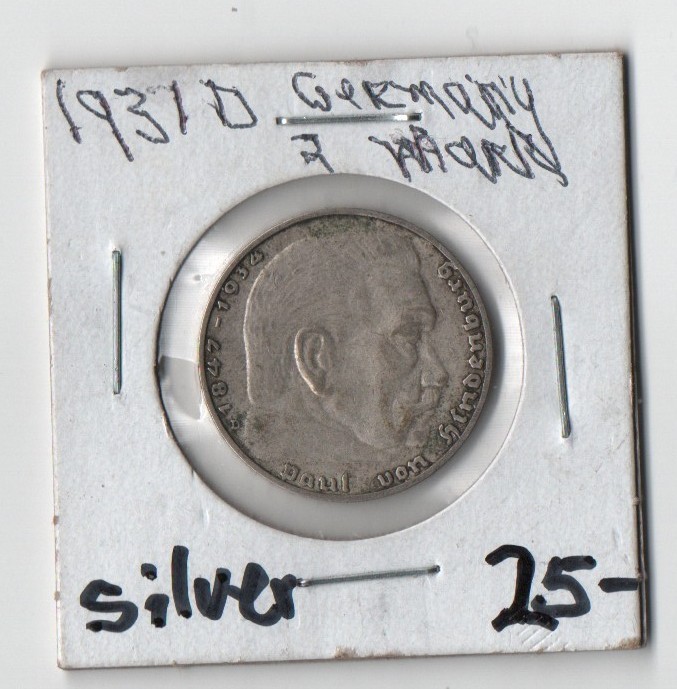 1937-D Germany 2 Mark Silver Coin Third Reich WWII