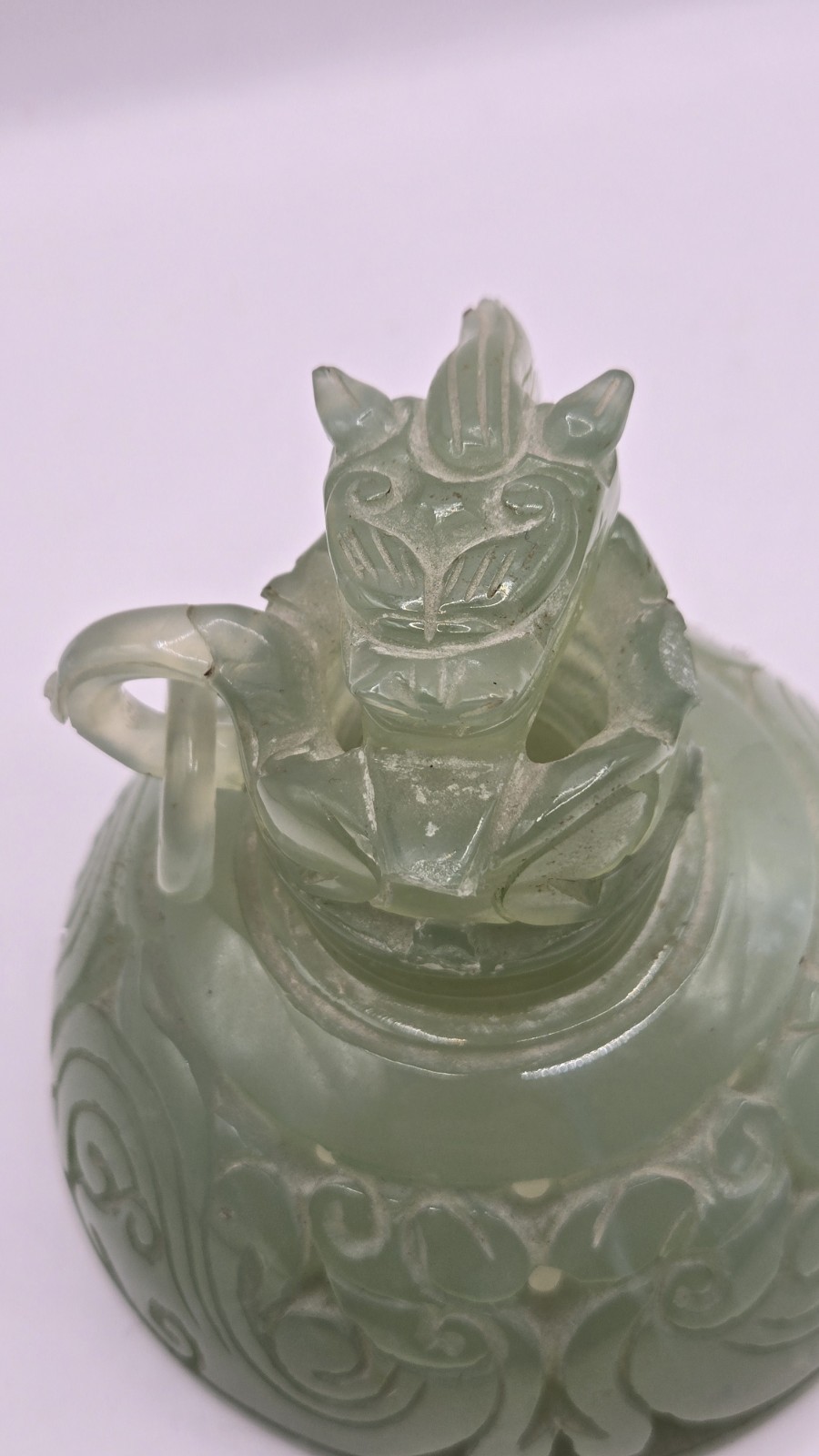 Vintage Chinese Jade Carved Foo Dog Incense Burner 8" x 7.5" READ FOR FAULTS