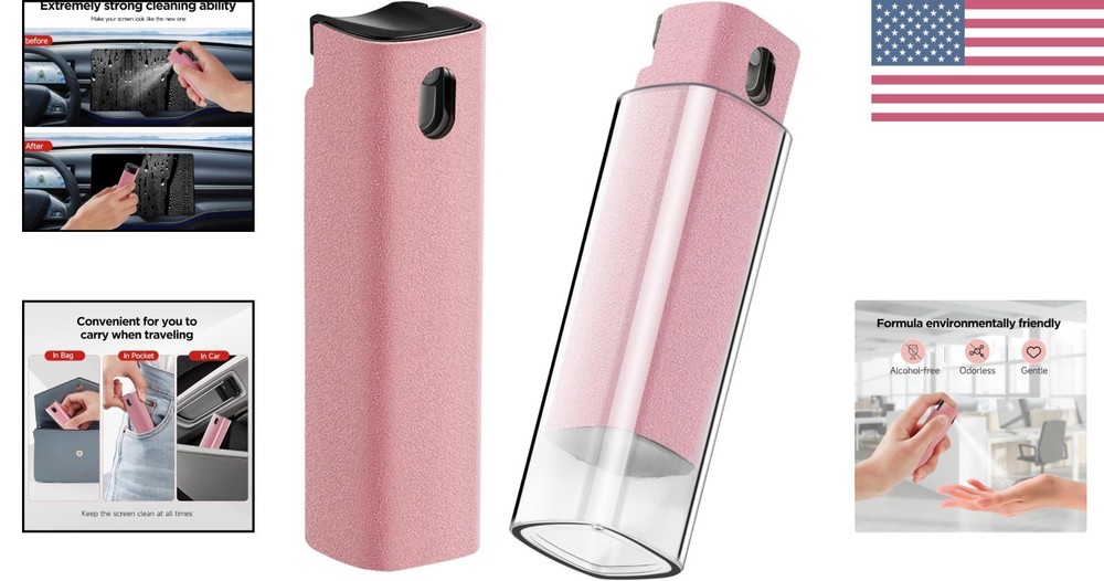 Lipstick-Sized Pink Screen Cleaner with Transparent Shell - Easy Carry Solution