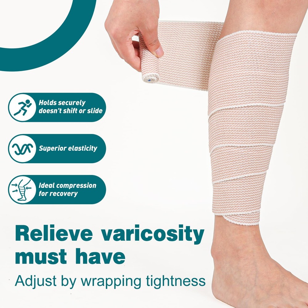 6 Pack 4" Elastic Compression Bandage Wrap Latex Free Reusable Support