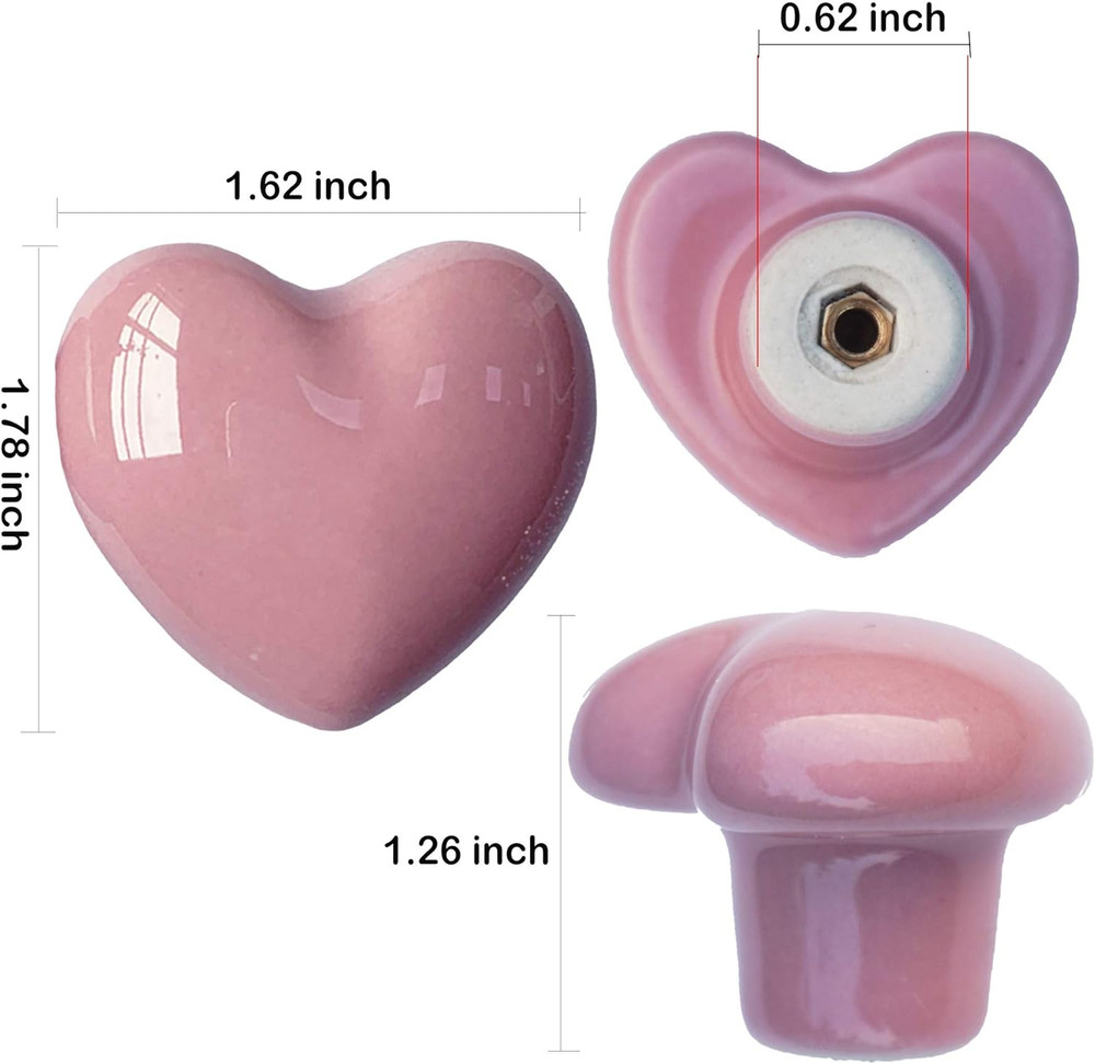 Ceramic Drawer Knobs Heart Shape Cabinet Dresser Pulls Handles with 3 Sized Scre