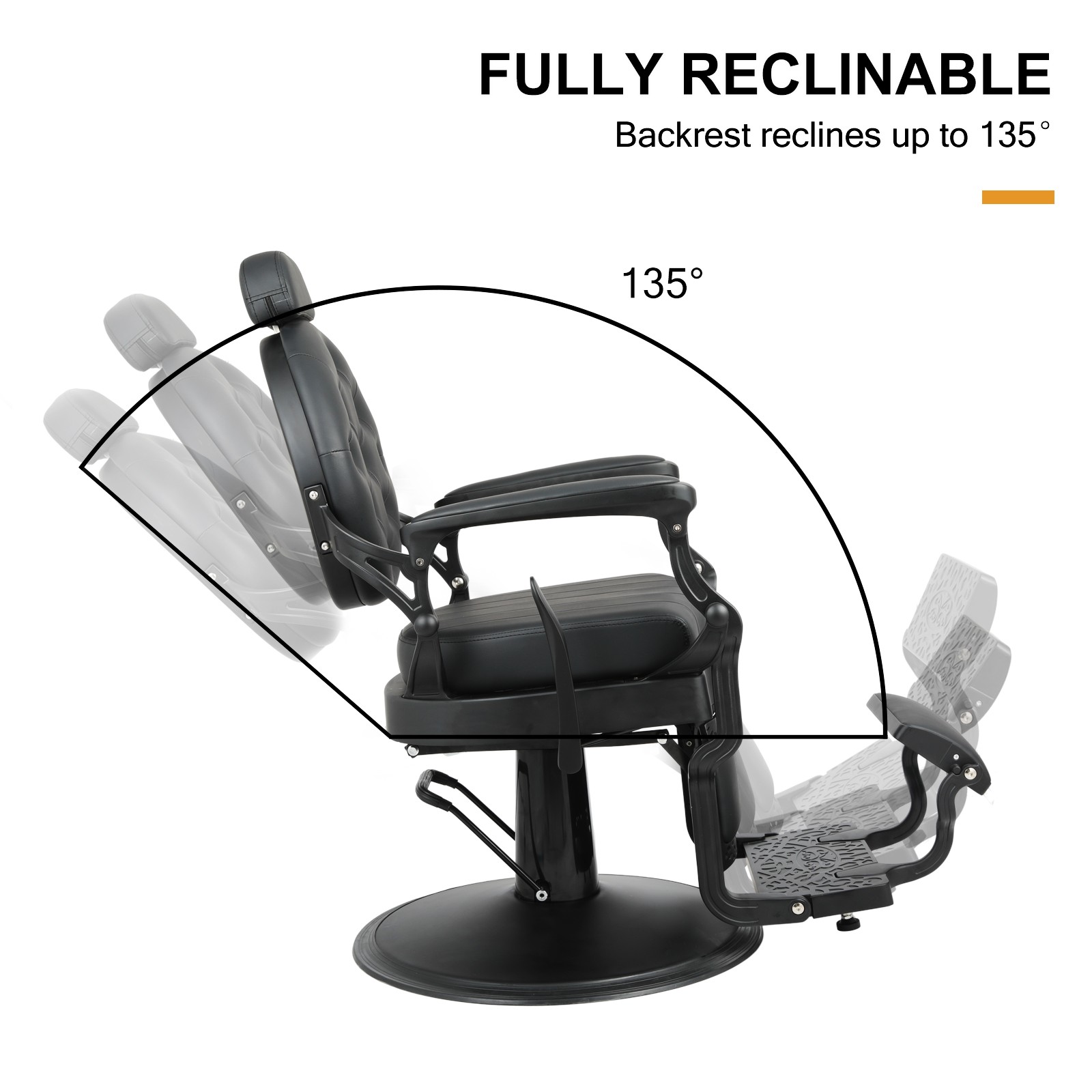 Black Vintage Recline Heavy Duty Barber Chair Hydraulic All Purpose Beauty Salon