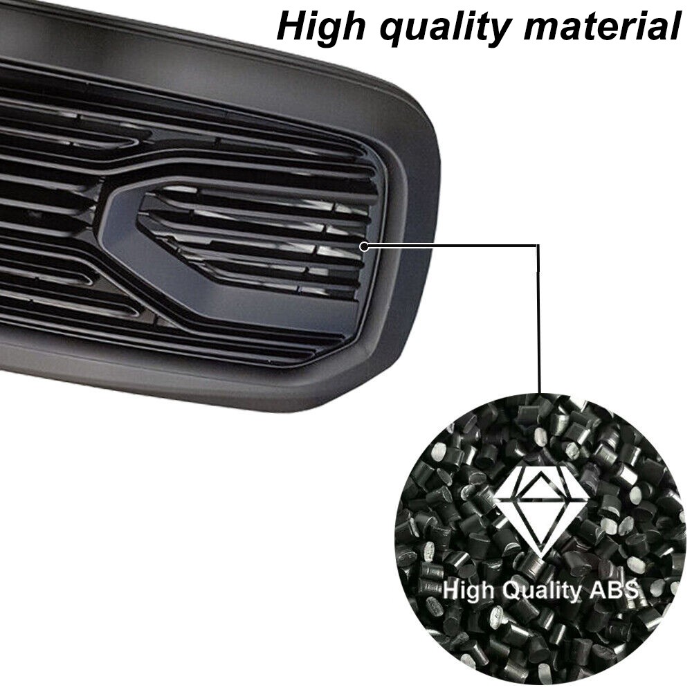 Front Grille For 2013-2018 Dodge Ram 1500 Upper Grill Matte Black W/Letter W/LED