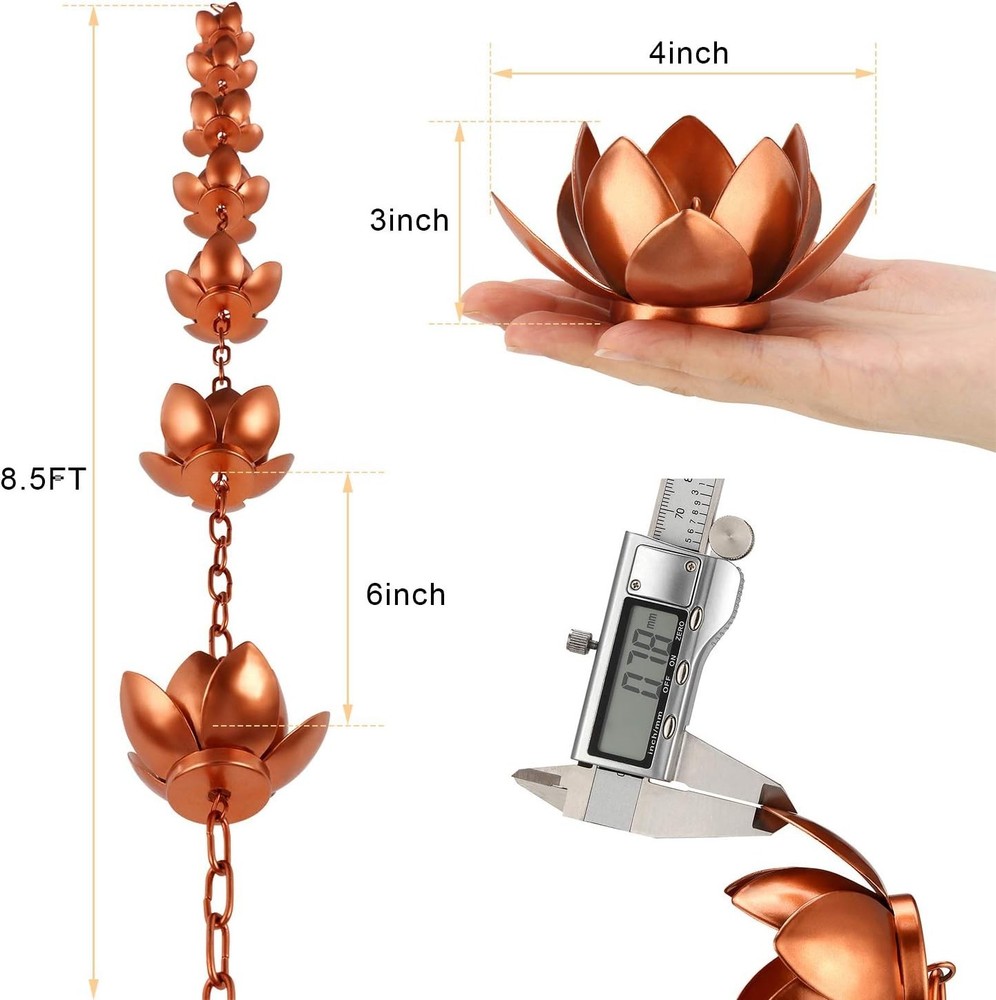 Transform Your Gutters: 8.5ft Adjustable Copper Rain Chain for Elegant Drainage