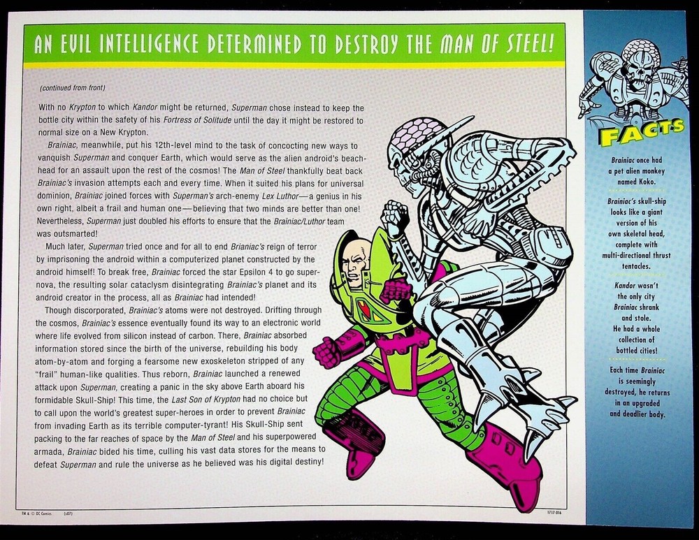 BRAINIAC PATCH on INFO CARD ~ Willabee & Ward ~ DC COMICS PATCH COLLECTION