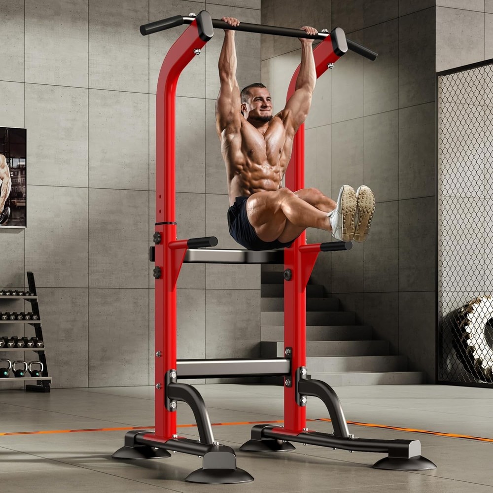 Adjustable Bench Power Tower Dip Station Pull up Bar Strength Training Workout