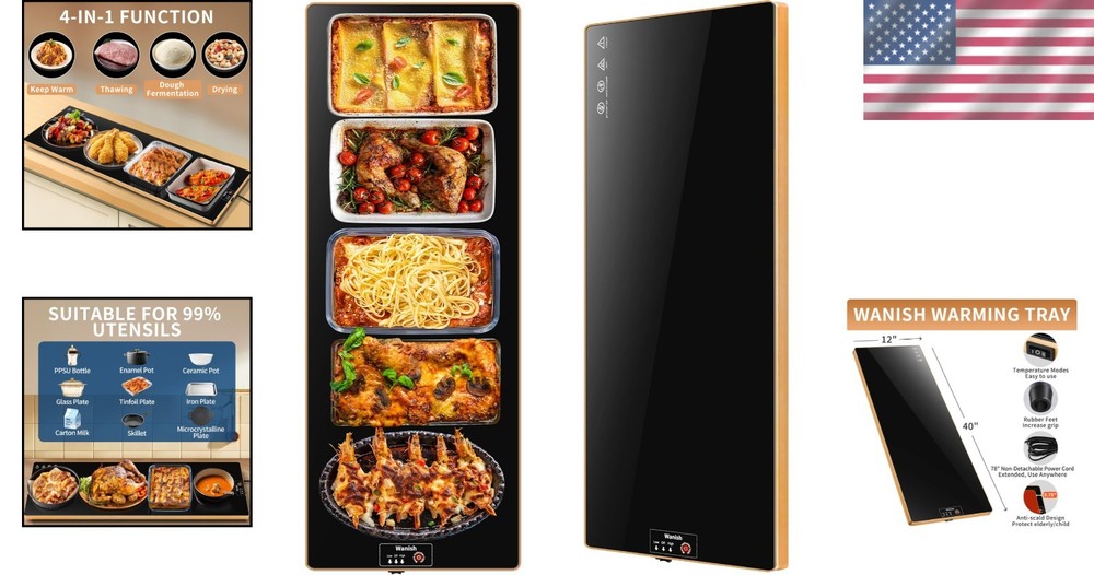 Versatile Electric Warming Tray 40”x12” - Two Temperature Modes & Stylish