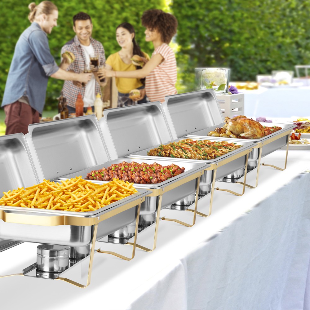 8X Rectangular Chafing Dish Buffet Set Elegant Gold and Silver with Complete Set