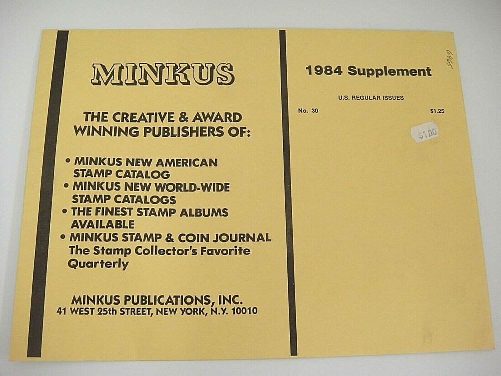 Minkus 1984 United States Regular Issues #30 Stamp Album Supplement NOS