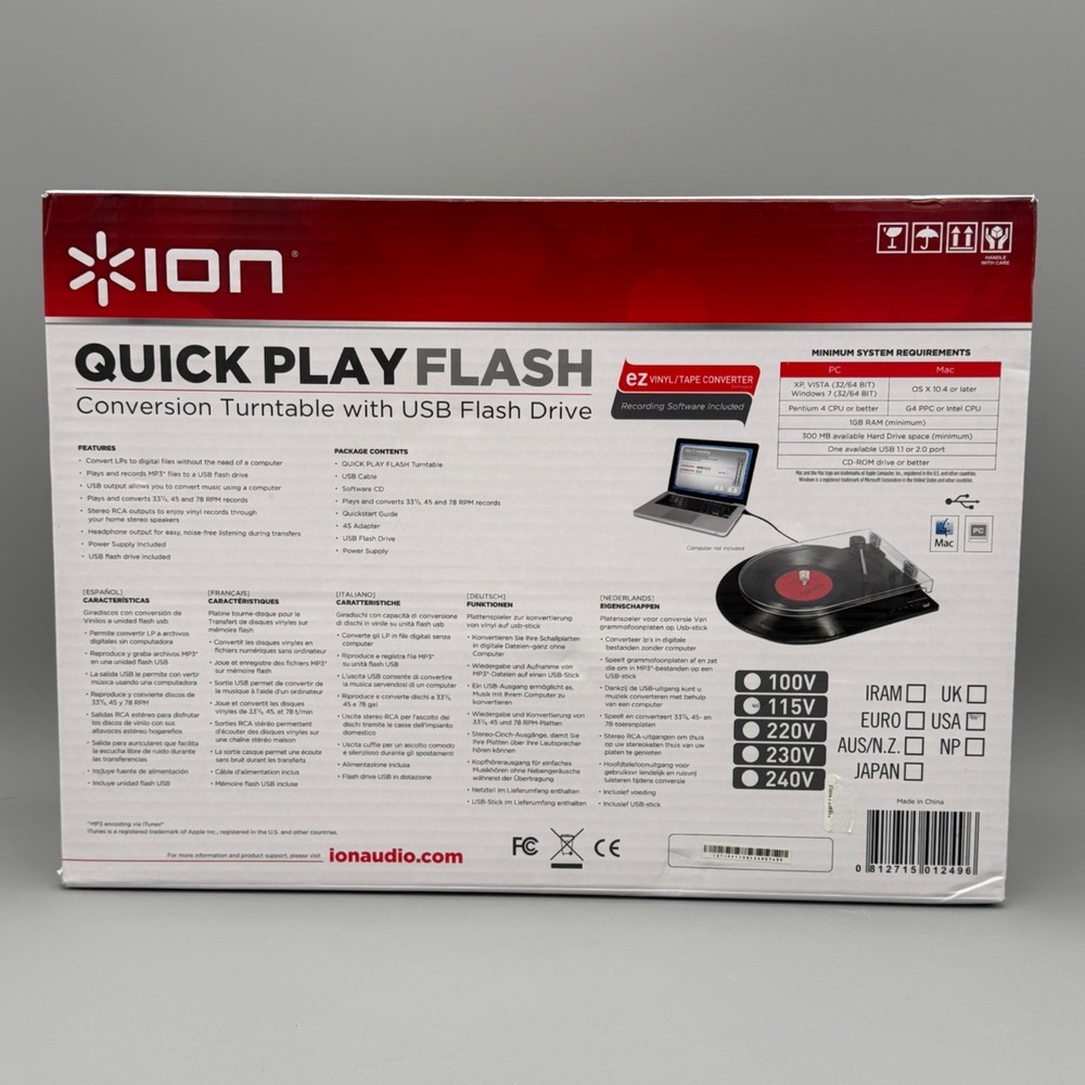 Ion Quick Play Flash Conversion Turntable USB with Flash Drive Converts Records
