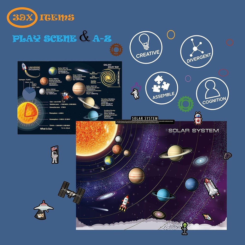 Magnetic Portable Playboard Solar System Planet Outer Space Play Create Scene...