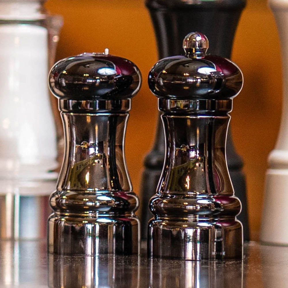 4.25" Midnight Chrome Pepper Mill & Shaker Set